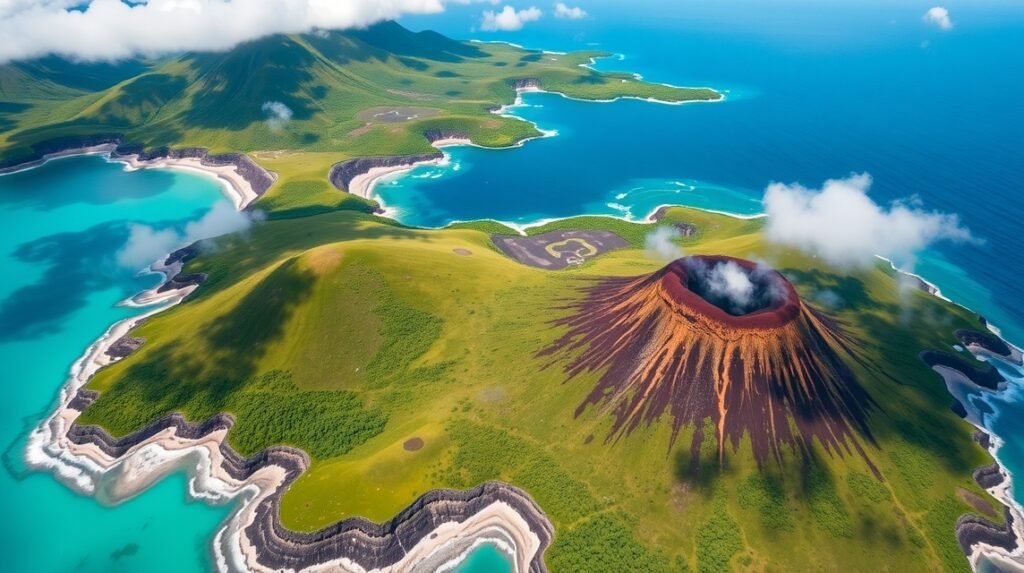 Vulkanikus táj az Azori-szigetek csodás panorámájával