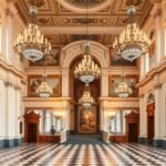 A Prímási palota Tükörterem belső tér, barokk stílusban.