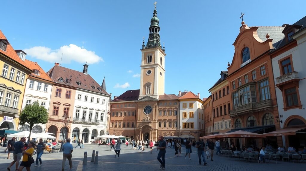 Pozsony Hviezdoslav tér, Duna-parti hangulat és elegáns épületek.