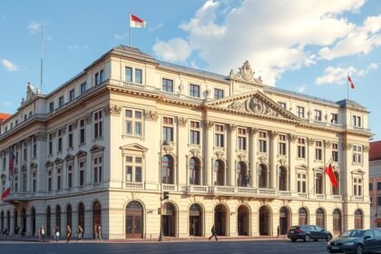 A Szlovák Nemzeti Színház impozáns épülete Pozsonyban.