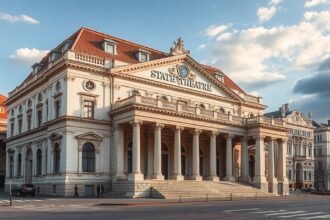 A Kassai Állami Színház impozáns épülete és homlokzata.