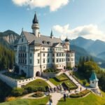 Neuschwanstein kastély a Bajor Alpokban, gyönyörű panoráma