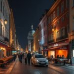 Kassa éjszakai sétálóutcája hangulatos kávézókkal és sörözőkkel.