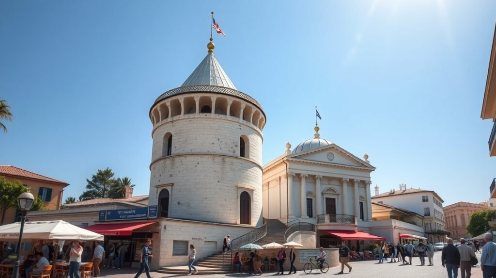 A Fehér Torony és a várostörténeti múzeum Thesszalonikiben.