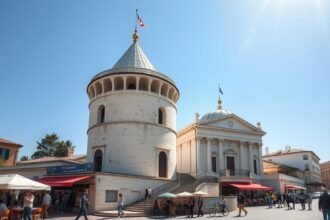 A Fehér Torony és a várostörténeti múzeum Thesszalonikiben.