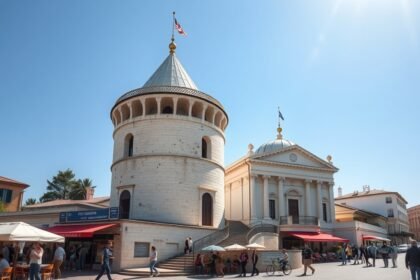A Fehér Torony és a várostörténeti múzeum Thesszalonikiben.