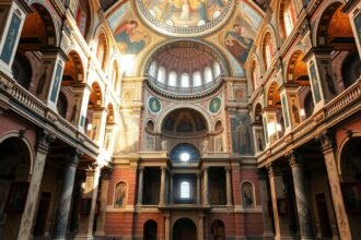 A Szent Demeter-bazilika lenyűgöző belső tere Thesszalonikiben.