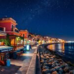 Thesszaloniki tengerparti tavernák és bárok éjszaka