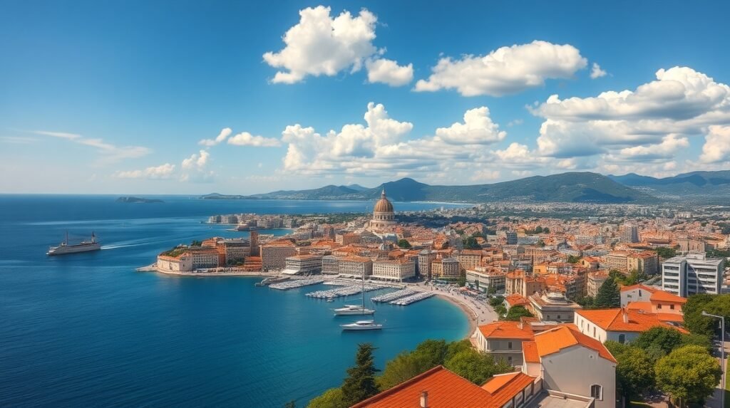 Város panoráma Thesszalonikiből, szép idő és tenger