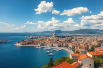 Város panoráma Thesszalonikiből, szép idő és tenger