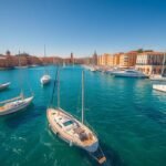 Alicante kikötője vitorlásokkal és szépséges épületekkel