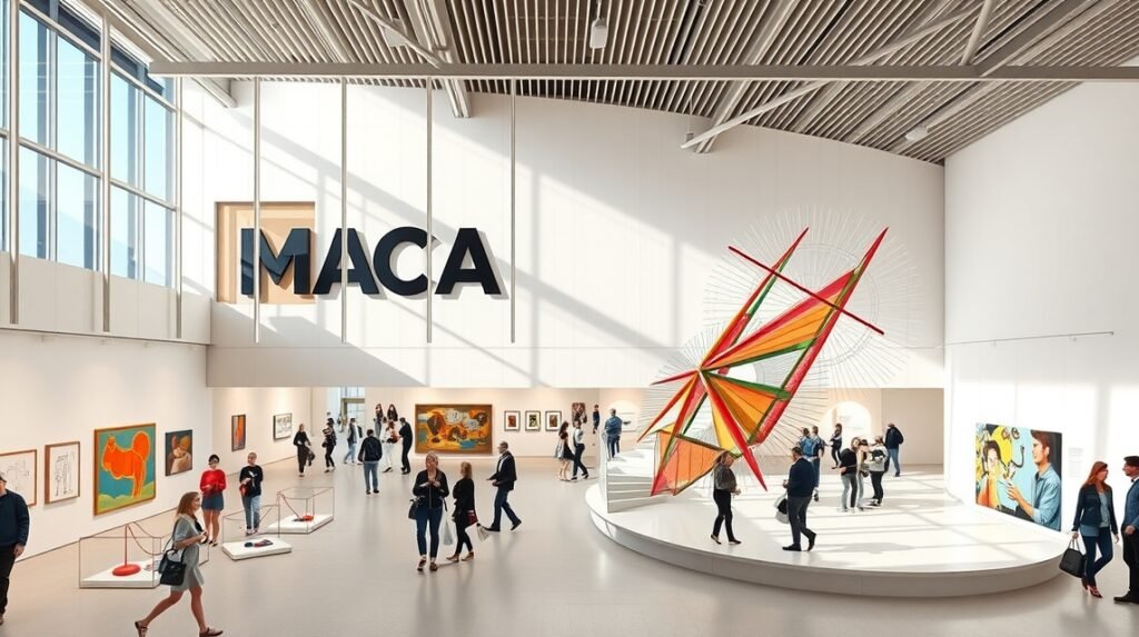 MACA múzeum belső tere kortárs művészeti kiállítással Alicante-ban