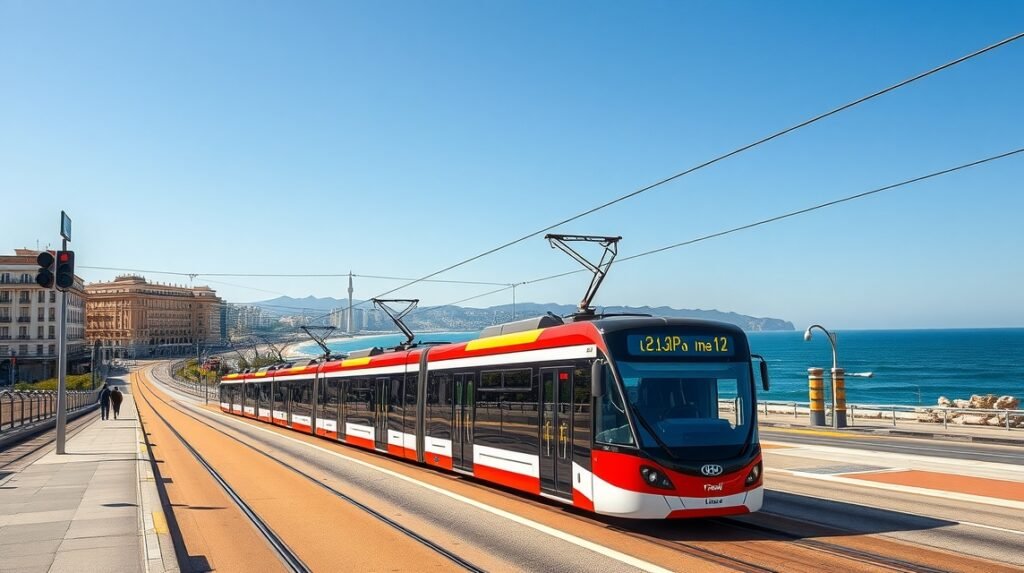 Villamos az Alicante-i tengerparton Costa Blancán