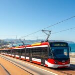 Villamos az Alicante-i tengerparton Costa Blancán