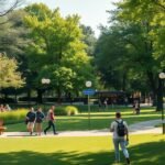 A Vondelpark zöld oázisa Amszterdamban sétáló emberekkel.