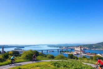 Kerékpározás a Duna partján, Budapest és Balaton között.