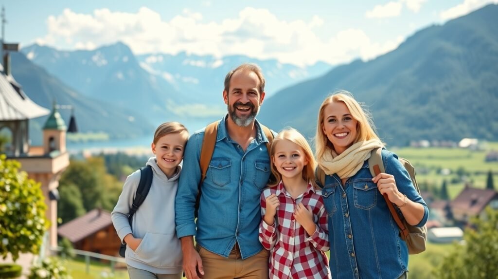 Családi utazás Ausztriában gyerekekkel a hegyekben.