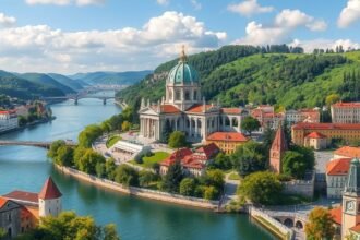 Az Esztergomi Bazilika és a Duna városképe, gyönyörű pannoráma