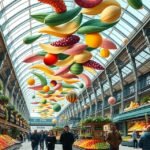 Markthal Rotterdam mennyezeti műalkotás gyümölcsökkel és zöldségekkel