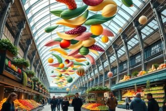 Markthal Rotterdam mennyezeti műalkotás gyümölcsökkel és zöldségekkel