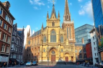 A Szent Lőrinc-templom épülete Rotterdamban, gótikus stílusban.