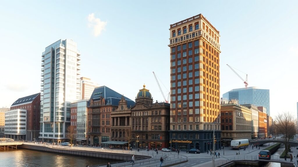 A Witte Huis és a modern építmények Rotterdam belvárosában