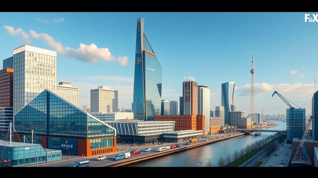 Modern építészet a Kop van Zuid negyedben Rotterdamban