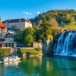 Lillafüred Csónakázótó és Palotaszálló vízeséssel a háttérben