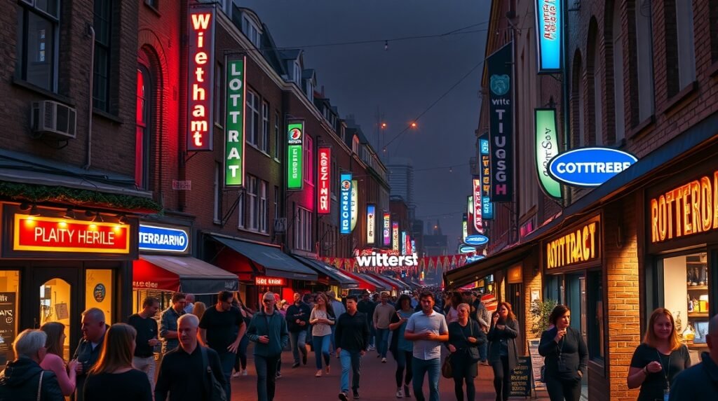 Éjszakai élet a Witte de Withstraat utcában Rotterdamban.