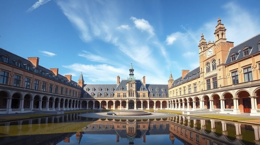 A Binnenhof történelmi épületei és a Lovagterem panorámája