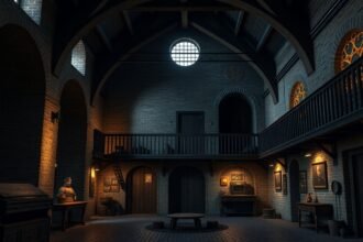 A Gevangenpoort börtönmúzeum belső tere középkori stílusban.