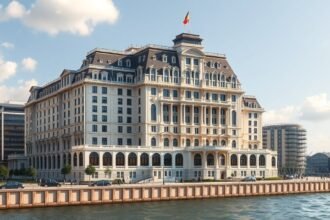 A Kurhaus luxusszálloda épülete Hága tengerpartján.