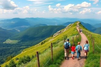 Család kirándul Kékestetőn, Magyarország legmagasabb pontján.