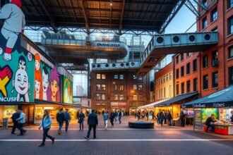 Strijp-S kreatív negyed Eindhovenban vibráló street art és üzletek.