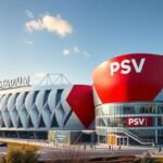 Philips Stadion és PSV Múzeum külső nézete Eindhovenben