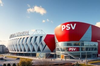 Philips Stadion és PSV Múzeum külső nézete Eindhovenben