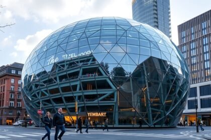 A Blob futurisztikus üvegépülete Eindhovenben, modern építészeti csoda.