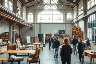 Piet Hein Eek dizájnműhelye Eindhovenben, modern bútordarabokkal.