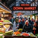 Eindhoven Down Town Gourmet Market, ínycsiklandó ételek és látogatók.