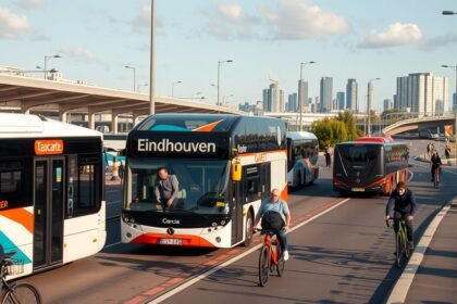Eindhoven közlekedése: buszok és kerékpárosok az utcán