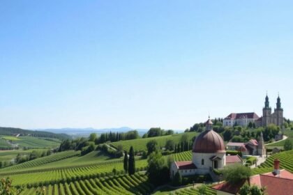 Tokaj-Hegyalja szőlőskertjei és borászatok panorámája.