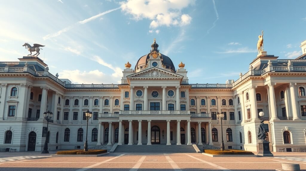 A Hofburg császári palota látképe Bécsben, történelmi építészet