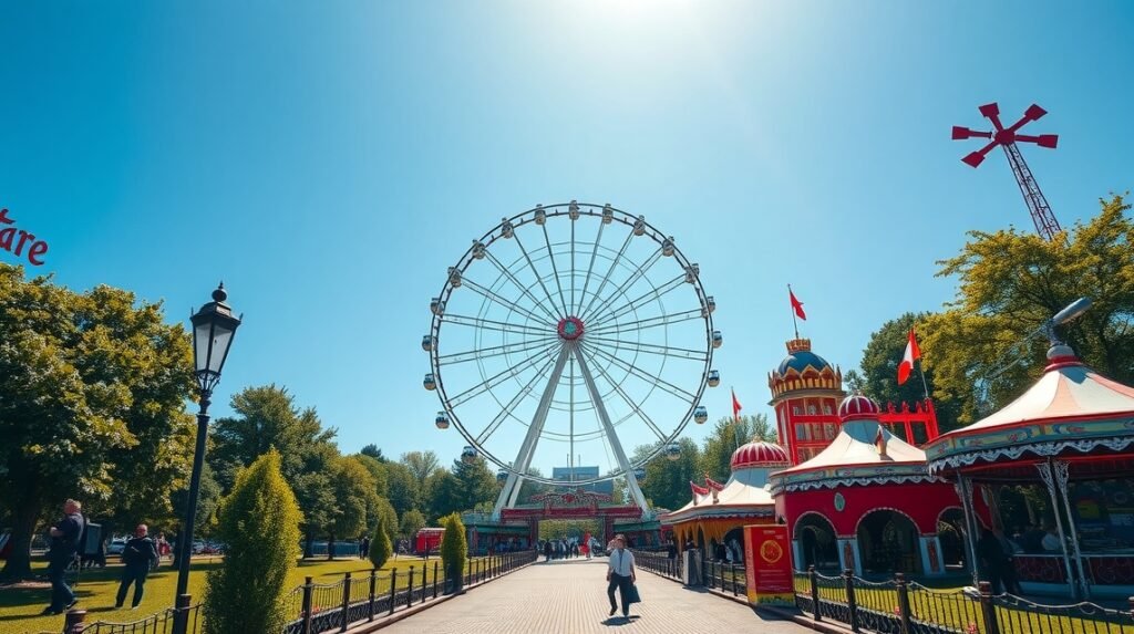 A Bécsi Prater Óriáskerék és a szórakoztató park látványa
