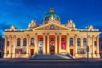 Albertina Múzeum külső látvány Bécsben, kék égbolttal