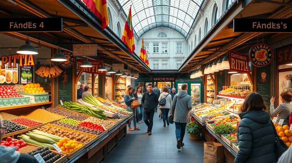 Bécs Naschmarkt piaca, friss gyümölcsök és zöldségek