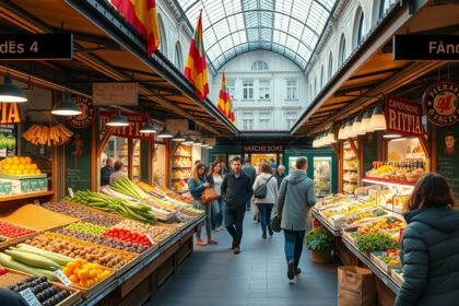 Bécs Naschmarkt piaca, friss gyümölcsök és zöldségek
