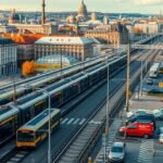 Bécs városi közlekedés, metró és parkolás egy forgalmas területen.