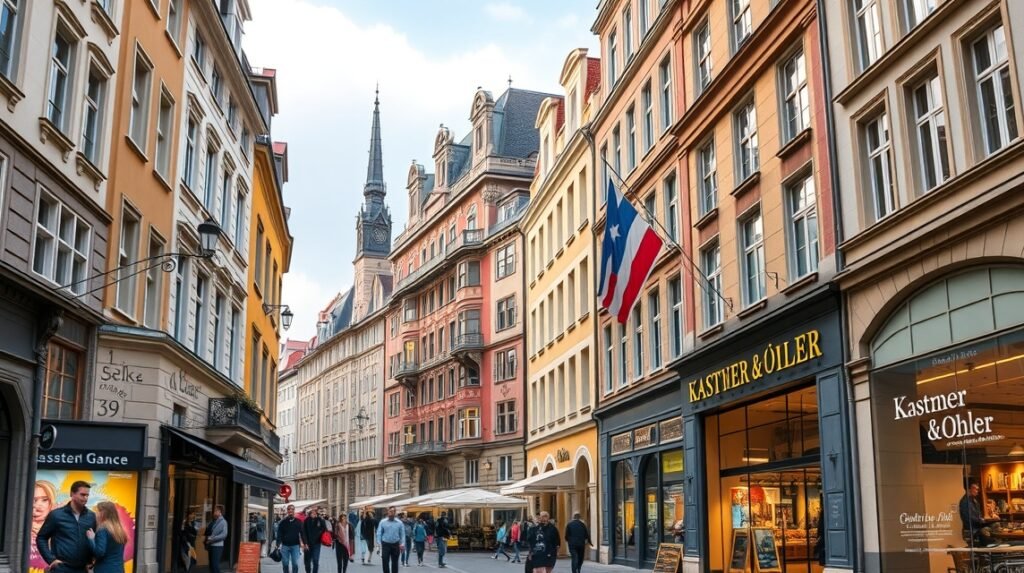 Kastner & Öhler áruház a graz-i Herrengasse-n, vásárlási lehetőségek.
