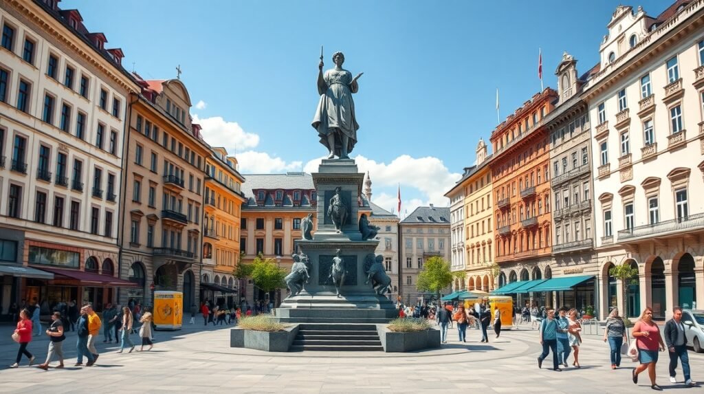 Mária Terézia szobra a Neuer Platzon Klagenfurtban, Ausztriában.