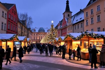 Klagenfurt főtéri adventi vásár karácsonyi hangulata.